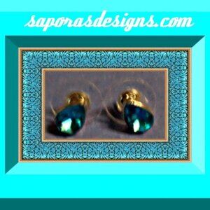 Silver Tone Tear Drop Design December Birthstone Crystal Stud Earrings